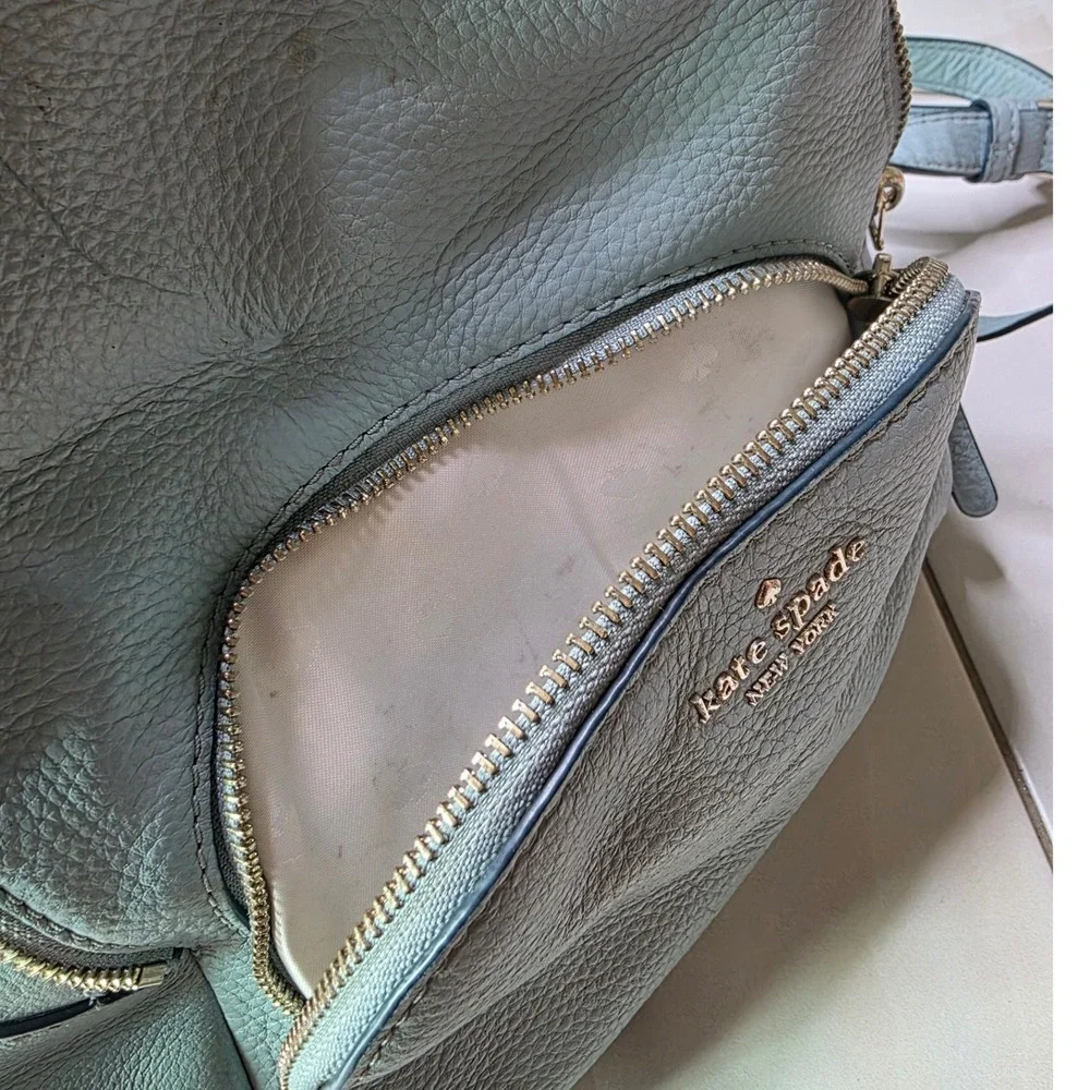Kate‎ Spade New York Pebbled Leather Backpack Light Blue Gold Tone Hardware P4